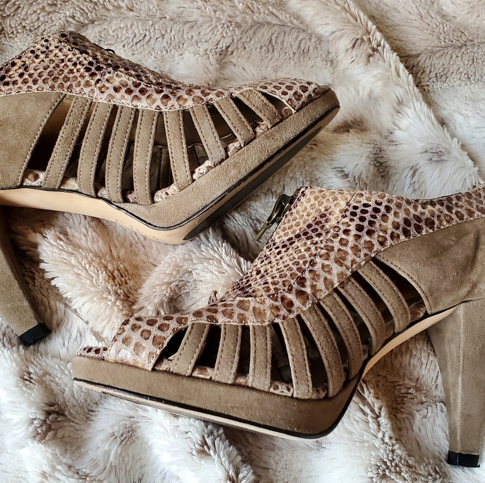 VanEli Snakeskin Suede Taupe heels